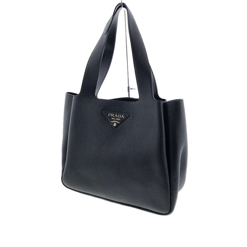 Prada Leather Tote Bag Black Nappa Triangle Lettering